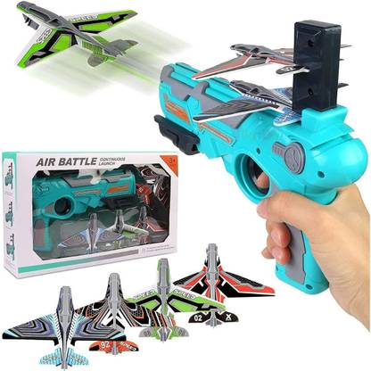 Airplane Launcher Toy Catapult aircraft Gun with 4 Foam aircraft, Shooting Games (Multicolor)