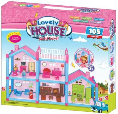 108 Pieces Lovely house multi level doll house  (Multicolor)