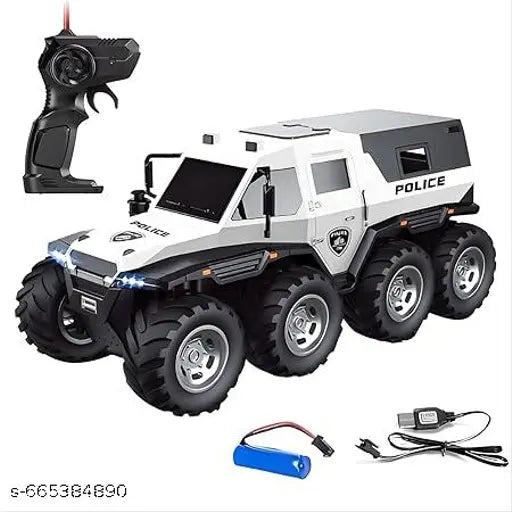 Rechargeable Remote Control 8 Tyres Police Patrol Moka 4x4 Stunt Car.Police Themed Moka Car for Kids 40MHz,1:16 Scale