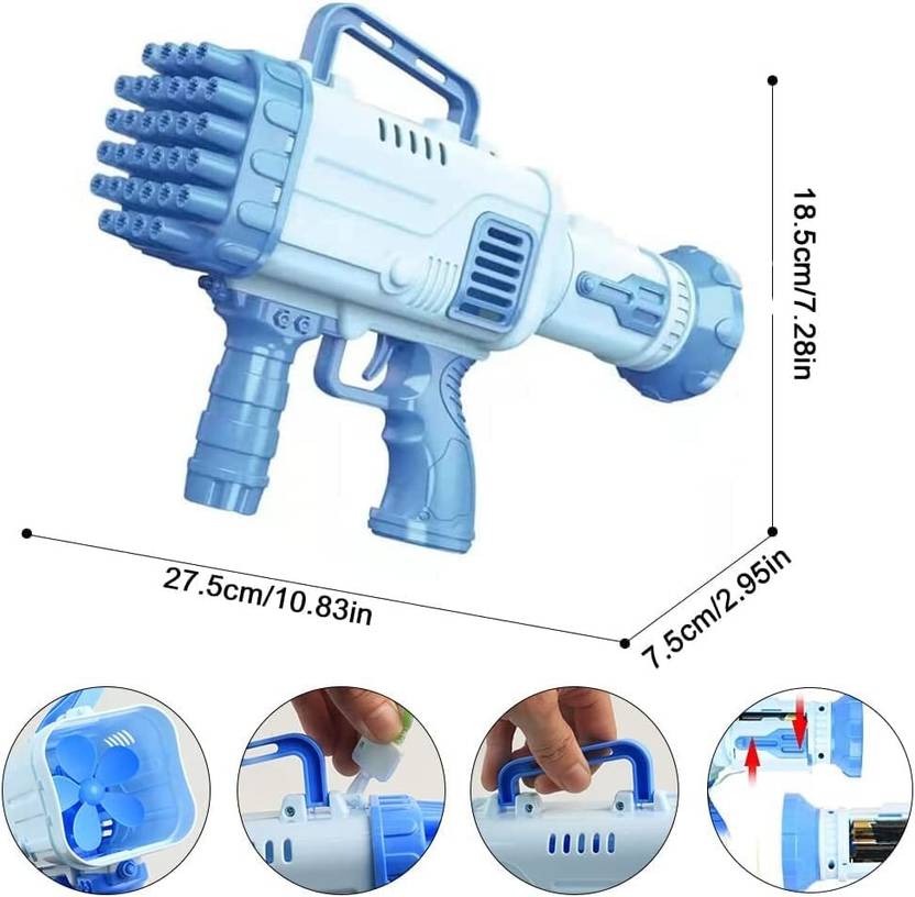 32 Hole Electric Rocket Bubble Gun for Kids with Soap Solution Water Gun  (Blue)