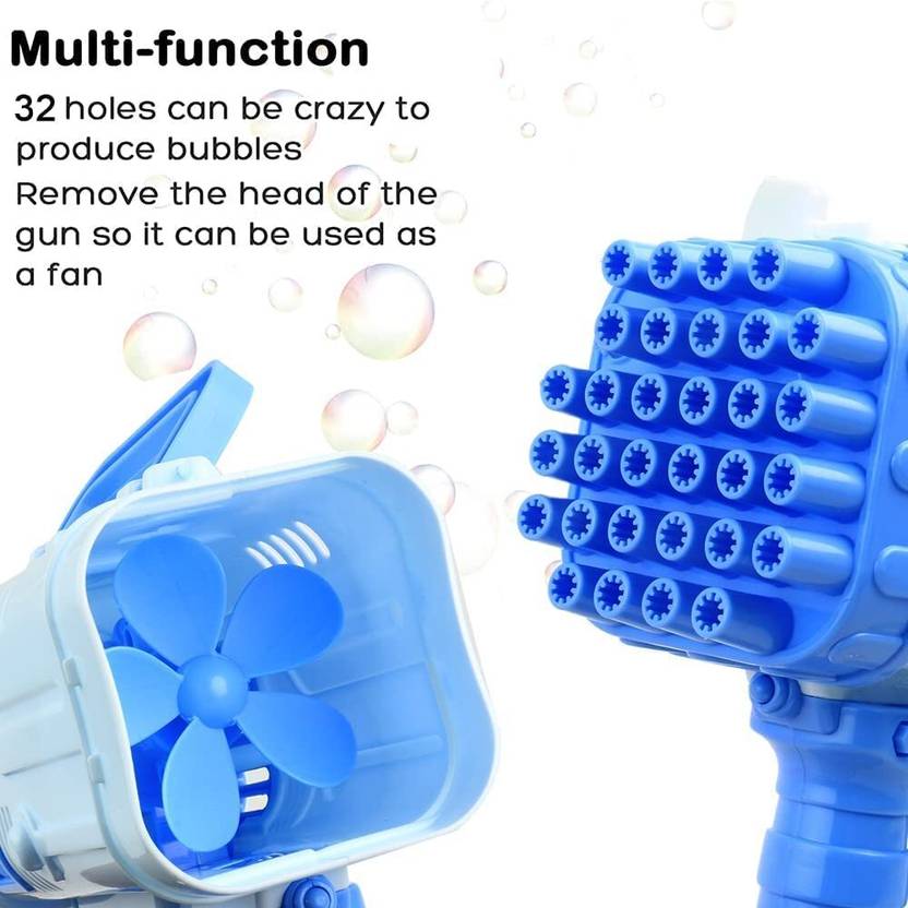 32 Hole Electric Rocket Bubble Gun for Kids with Soap Solution Water Gun  (Blue)