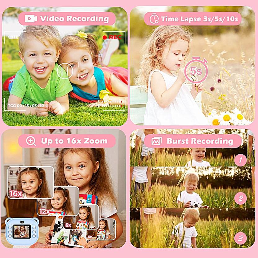 Mini Camera Photo Instant Photo Print Camera for Kids Children Polar Instant Camera  (Blue, Pink)