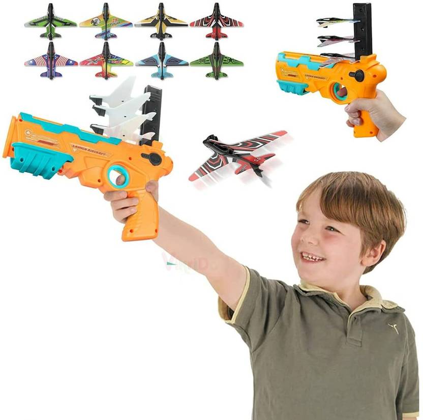 Airplane Launcher Toy Catapult aircraft Gun with 4 Foam aircraft, Shooting Games  (Multicolor)