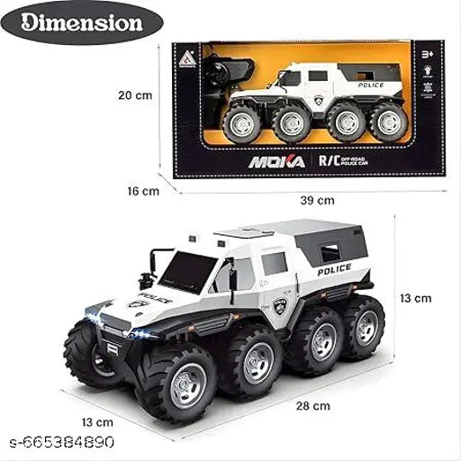 Rechargeable Remote Control 8 Tyres Police Patrol Moka 4x4 Stunt Car.Police Themed Moka Car for Kids 40MHz,1:16 Scale