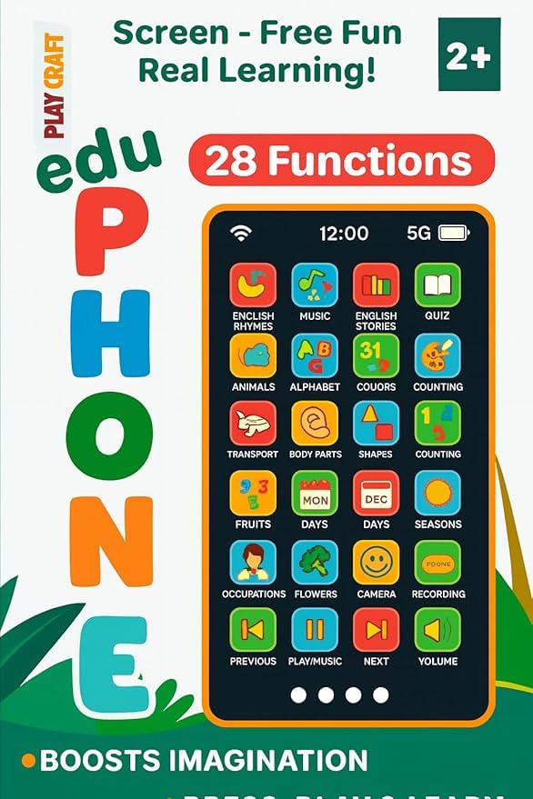 Edu Learning Musical Phone for Kids with 28 Engaging Function I IEducational Mobile Toy I Alphabet, Numbers, Rhymes & Music | Screen-Free Learning Toy (2+ Years)
