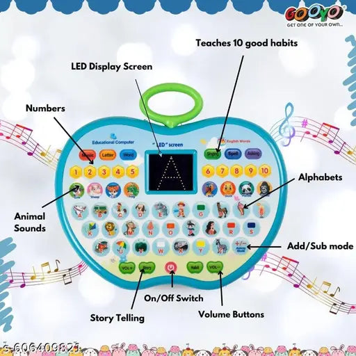 Mini Apple Shaped Kids Laptop Toy – Educational Computer for Learning Alphabets, Numbers & Animals