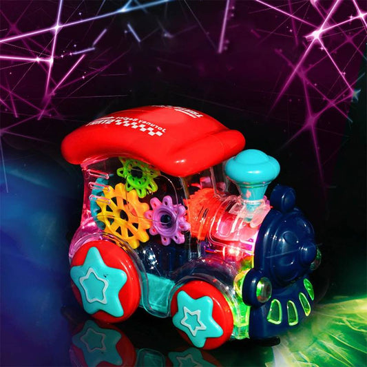 Charming Concept 3D Transparent Train Engine Bump & Go Toy for Kids With Electric Universal Wheel Live Mechanical Gear/360 Degree Rotation with Cool Light & Sound Effect/ Ideal Christmas Birthday Gifts (NO.0715)  (Multicolor)