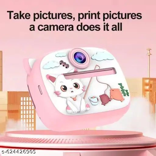 Instant Print Camera for Kids - 1080P HD, 48MP, Bluetooth, Free App, 2 Rolls Print Paper with 6 Sketch Pen, Stickers, Fun Filters, Gift for Boys and Girls (Pink, Pack of 1)