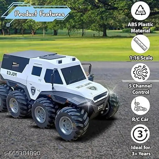 Rechargeable Remote Control 8 Tyres Police Patrol Moka 4x4 Stunt Car.Police Themed Moka Car for Kids 40MHz,1:16 Scale