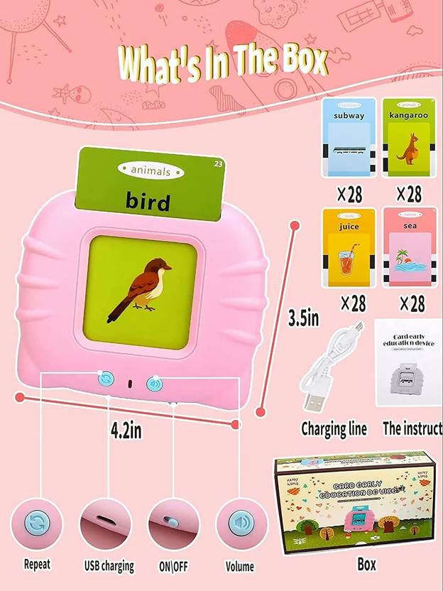 Talking Flash Cards For Kids | Flash Card Reader Game 224 Words Learning Toys  (Pink)